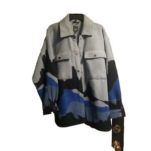 Wild Fable Shacket Womens L Blue/Grey Mountain Print Snap Oversized Jacket
